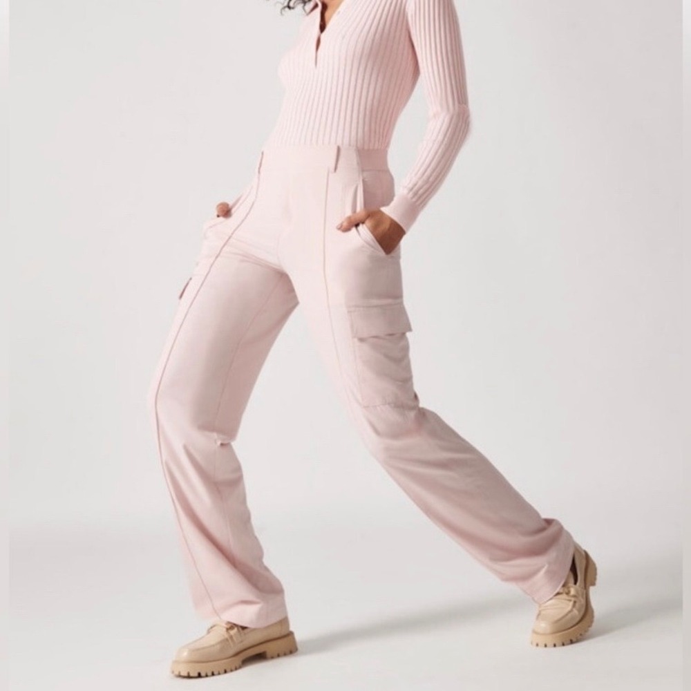 Athleta Vienna Cargo Pants Pink‎ High Rise Straight Leg Trousers 10 Tall NWT